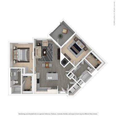 Rendering of the Pelican V floor plan with 2 bedroom[s] and 2 bathroom[s] at Amberleigh South
