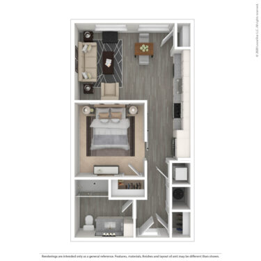 Rendering of the Heron I floor plan with 1 bedroom[s] and 1 bathroom[s] at Amberleigh South