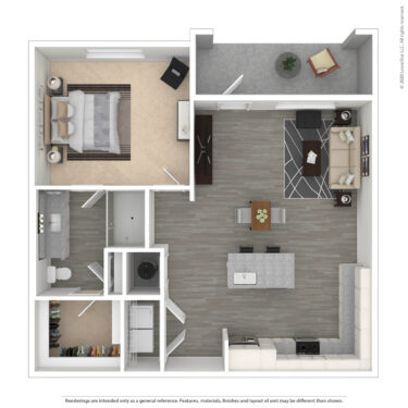Rendering of the Heron IV floor plan with 1 bedroom[s] and 1 bathroom[s] at Amberleigh South