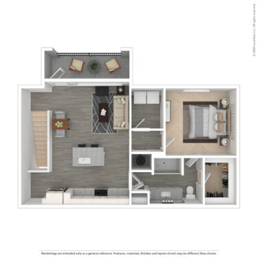 Rendering of the Heron X floor plan with 1 bedroom[s] and 1 bathroom[s] at Amberleigh South