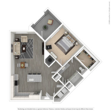 Rendering of the Heron VII floor plan with 1 bedroom[s] and 1 bathroom[s] at Amberleigh South