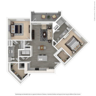 Rendering of the Pelican VI floor plan with 2 bedroom[s] and 2 bathroom[s] at Amberleigh South