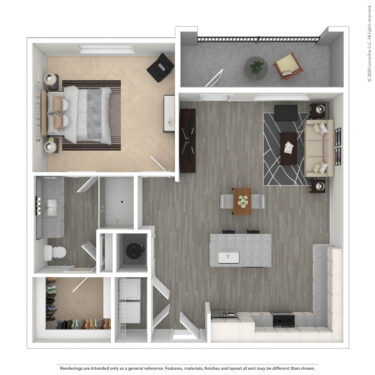 Rendering of the Heron III floor plan with 1 bedroom[s] and 1 bathroom[s] at Amberleigh South