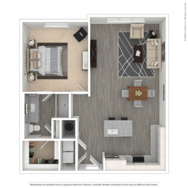 Rendering of the Heron V floor plan with 1 bedroom[s] and 1 bathroom[s] at Amberleigh South