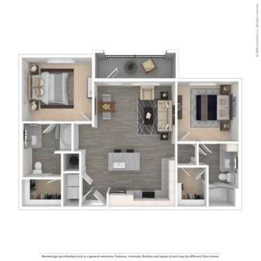 Rendering of the Pelican IV floor plan with 2 bedroom[s] and 2 bathroom[s] at Amberleigh South