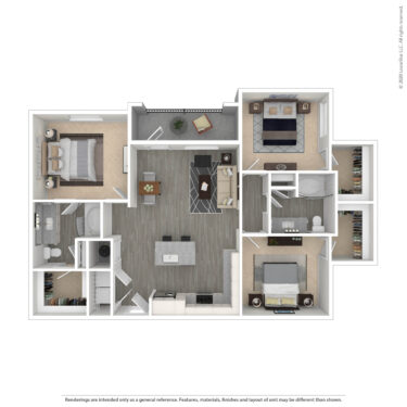Rendering of the Sandpiper I floor plan with 3 bedroom[s] and 2 bathroom[s] at Amberleigh South