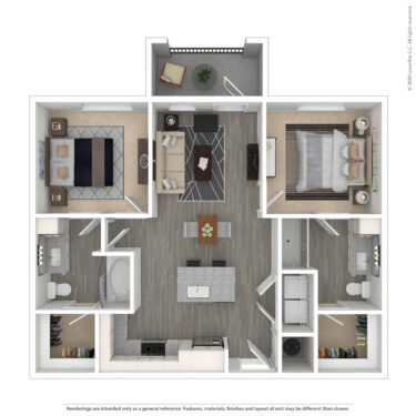 Rendering of the Pelican I floor plan with 2 bedroom[s] and 2 bathroom[s] at Amberleigh South